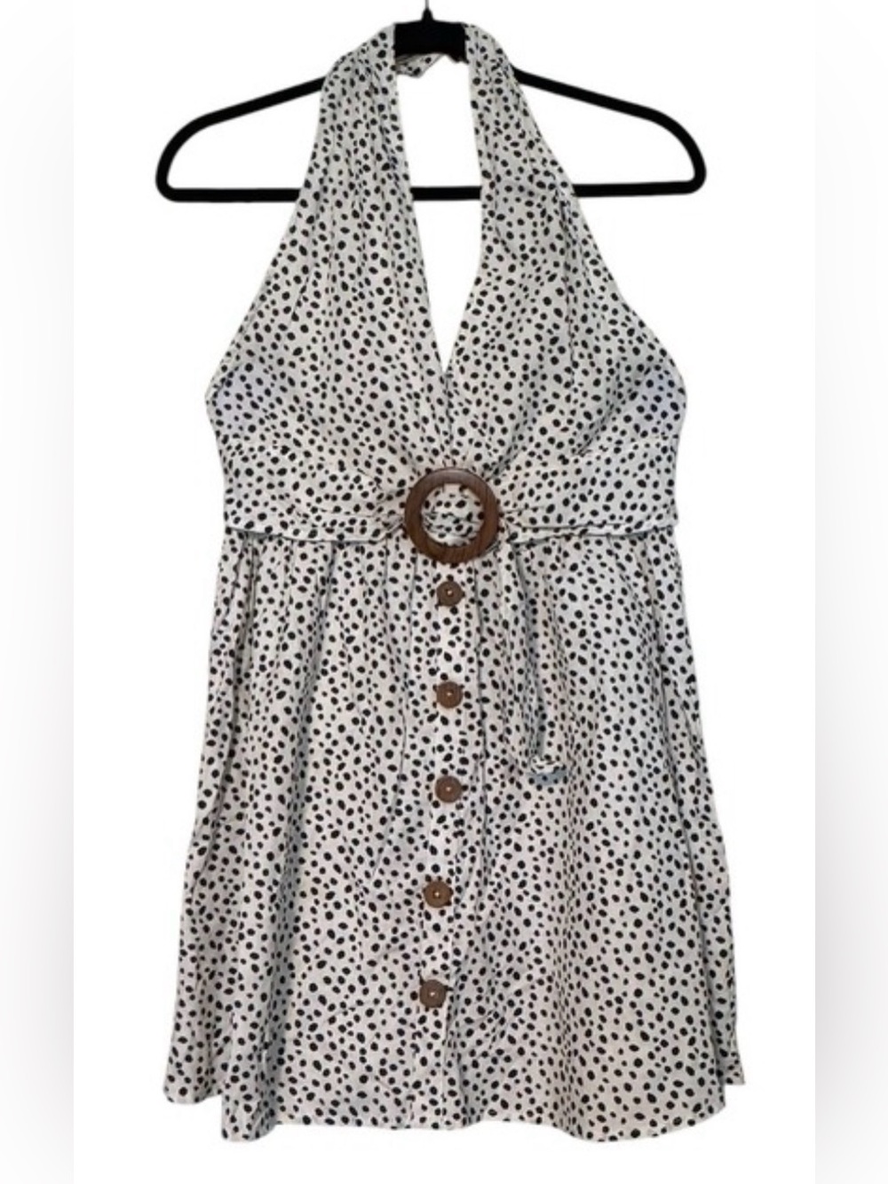 ASOS Dalmatian Print Halter Mini Dress Cotton Linen Size 6 Safari Feminine